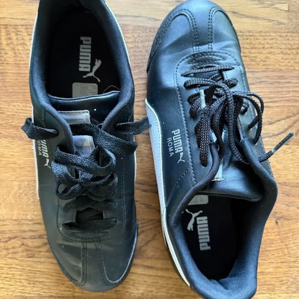 Black and White PUMA ROMA‎ Lace Up Sneakers Men Casual Low Top